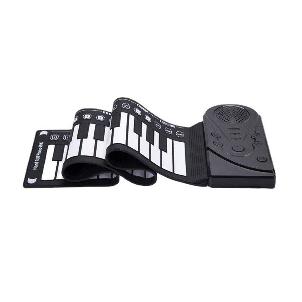 Piano de silicone na cor preta, parcialmente enrolado